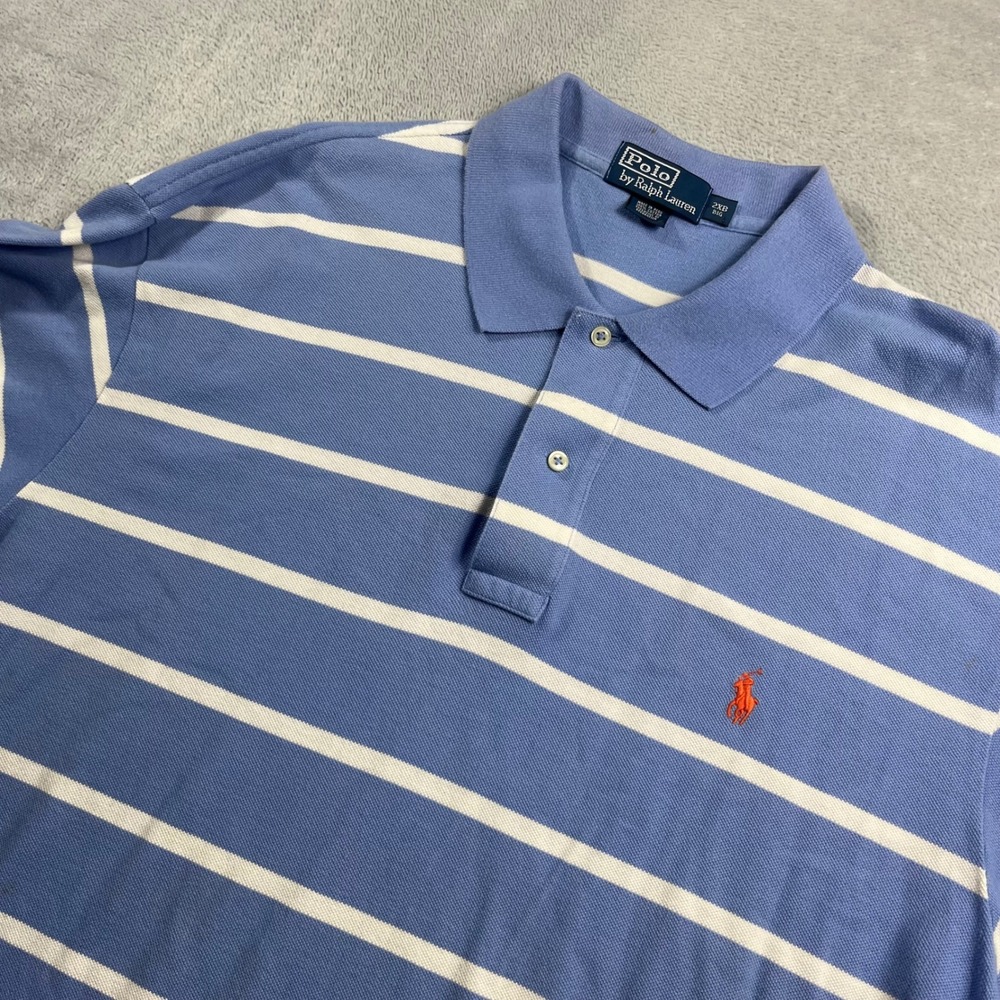 Polo Ralph Lauren Mens 2XB Big Blue White Striped Short Sleeve Pique Polo Shirt